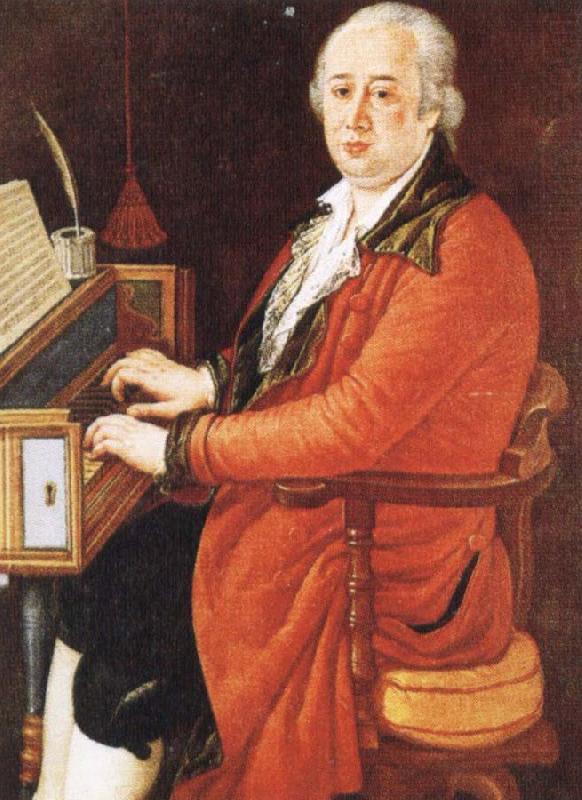 Johann Wolfgang von Goethe court composer in st petersburg and vienna playing the clavichord oil painting picture